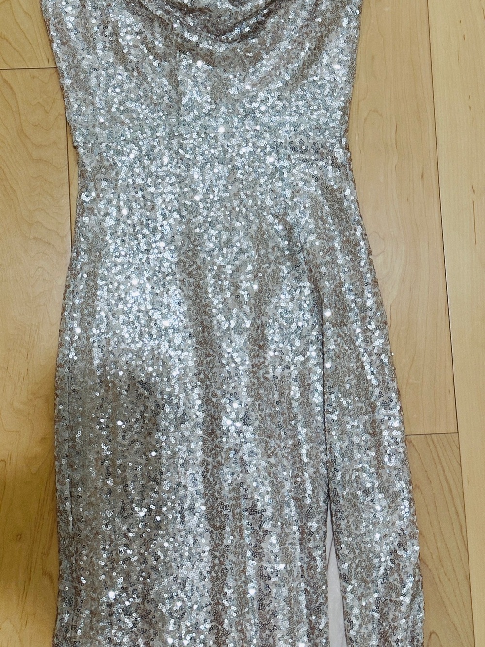 Windsor Silver Sequin Prom Gown with Thigh Slit - Picture 5 of 6